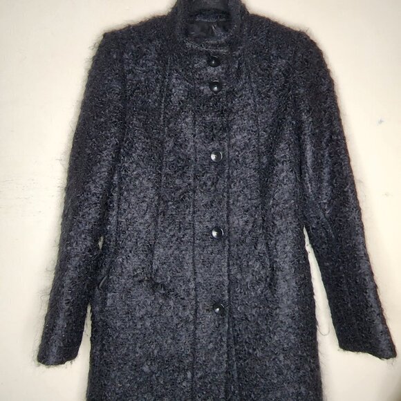 Hilary Radley Black Mohair Wool Blend Textured Mockneck Peacoat, sz 2